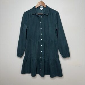 J Crew Women 6 Corduroy Collared Shirt Dress Tiered Button 100% Cotton Preppy